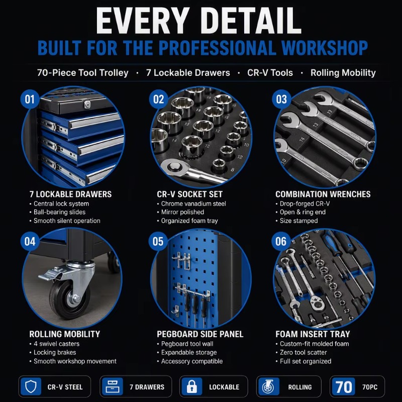Zware gereedschapskar met 70-d - Socket Wrench recensie en prijs